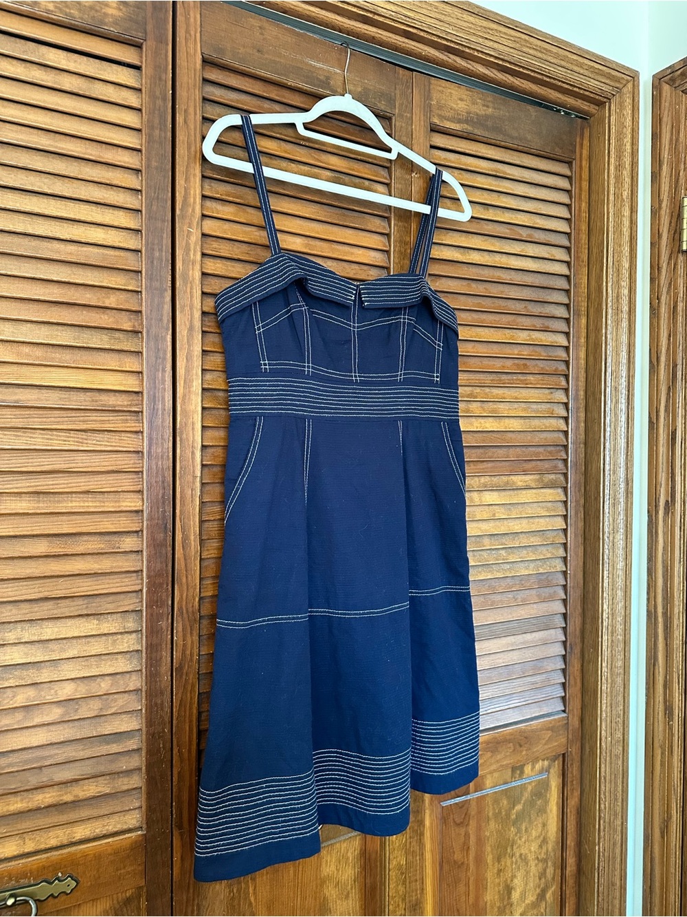Anthropologie Maeve Navy Blue Sailor Retro Sundress with Contrast Stitching XS - Picture 7 of 11